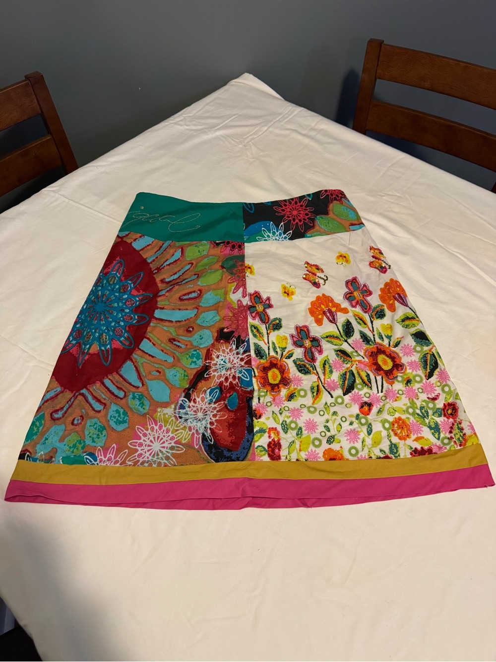 Desigual Multicolor Patchwork Midi Skirt with Floral Motifs
